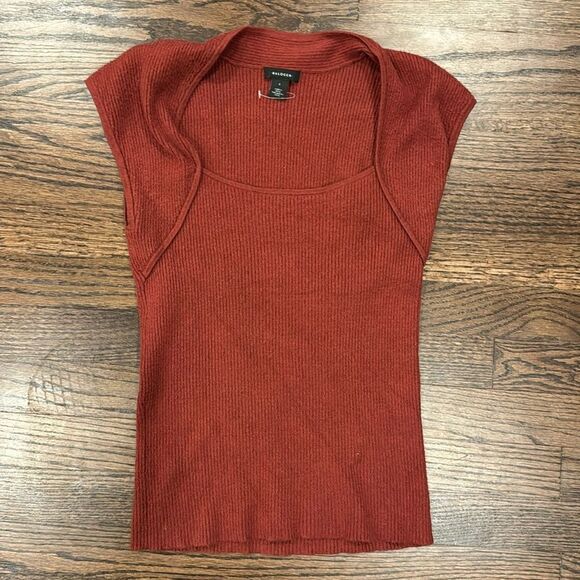 Halogen Red Ribbed Cap Sleeve Sweater top size Small - Picture 2 of 6